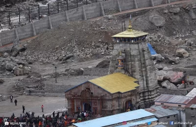 Distant view of Kedarnath temple premises. May 2019.