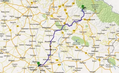 Delhi to Kedarnath Road Route Map