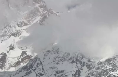 Clouds over Kedar peaks as seen from Kedarnath.