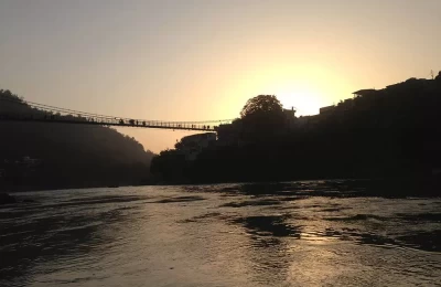 Sunset view of Lakshman Jhula.