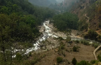Confluence of the Madhmaheshwar Ganga and Saraswati rivers at Bantoli