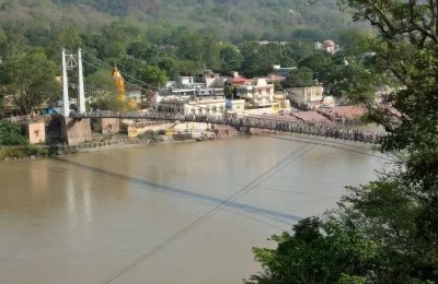 View of Ram Jhula suspension bridge, Rishikesh