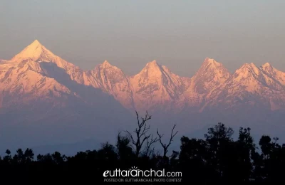 View of Panchachuli Peaks at Dusk from Munsiyari.