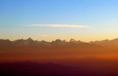 Majestic Himalayan peaks as seen from Mussoorie.