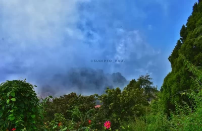 Clouds hiding the view of Mussoorie.