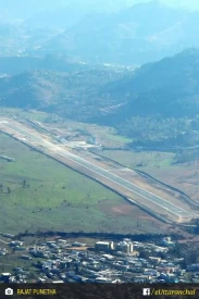 Naini Saini Airport (Pithoragarh Airstrip) as seen from Asurchula temple top, Pithoragarh, Uttarakhand.