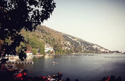 Scenic beauty of Naini lake and Nainital town, Uttarakhand. 