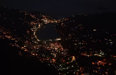 An amazing night view of Nainital city during Diwali festival.