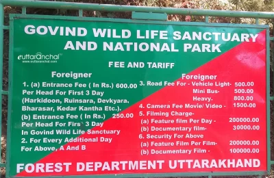Fee and Tariff board for Govind Ballabh Pant National Park at Netwar 