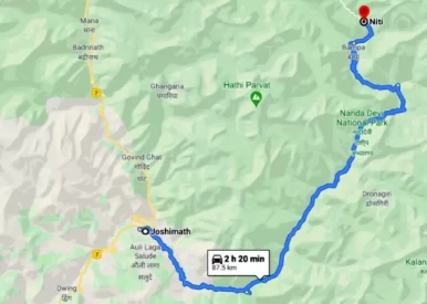 Route Map from Joshimath to Niti Village