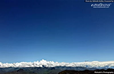 The Panoramic view of Himalayas covered with clouds as seen from Pauri Garhwal(after pre-monsoon rainfall).