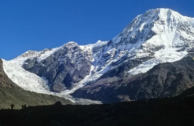 Stretch of Pindari glacier adjacent to lofty Chhanguch peak (6322 mt.) as seen from the Pindari zero point.