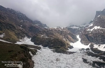 Clouds over snow capped peaks of Pindari Glacier