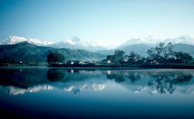 Annapurna mountain reflected in Phewa lake in 1982