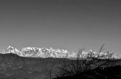 Black and White picture of Himalayas from Ranikhet
