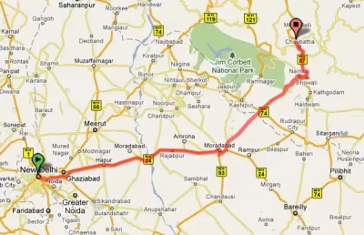 Delhi to Ranikhet Road route map