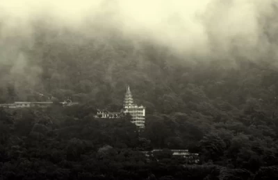 Black and White picture of Rishikesh during monsoons