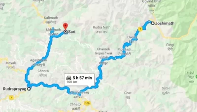 Road Route from Joshimath to Sari Village