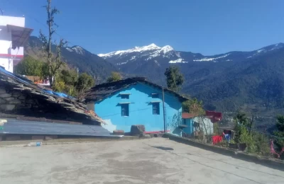 View of Chopta Valley with Chandrashila Peak and Tungnath from Sari Village