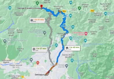 Dehradun to George Everest House Route Map