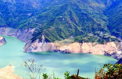 The emerald waters of Tehri Dam reservoir in Uttarakhand.