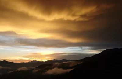 Golden fiery sunset from Tehri