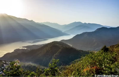 View across Bhagirathi river as seen from New Tehri To Gangotri road.