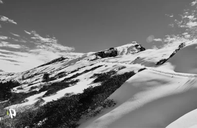 Snow covered trek route to Tungnath temple during winter.