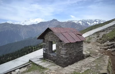 The stone hut in the photo appeared to be a resting place for shepherds while their sheep and goats grazed in the bugyals below. (On Trek To Tungnath From Chopta)