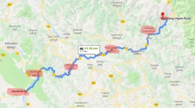 Urgam Road Route from Haridwar