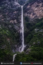 A beautiful waterfall on the way to valley of flowers national park in uttarakhand.