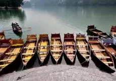 Boat lined for tourists in Bhimtal Lake