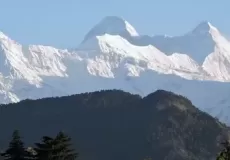 A beautiful morning view of snow capped mountains as seen from Chaukori, Pithoragarh