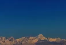 The white wall of Himalayas, as seen from Dhanaulti.