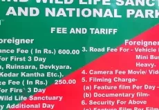 Fee and Tariff board for Govind Ballabh Pant National Park at Netwar 