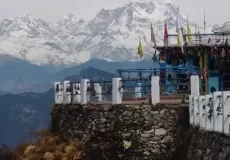 Kartik swami temple view and Chaukhamba with other Himalayan peak in the backdrop.