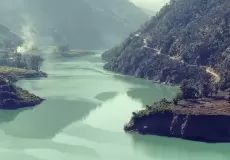 View of Alaknanda river/Srinagar hydro electric project, near dhari devi Srinagar.