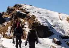 Trekkers near Raavan Shila in Tungnath